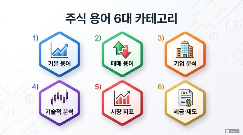 📚 주식 용어 100선 — 6대 카테고리 맵